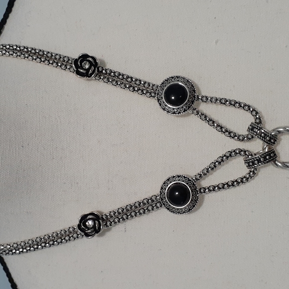 Silver Tone Owl Pendant Necklace with Black Stone - Picture 3 of 10